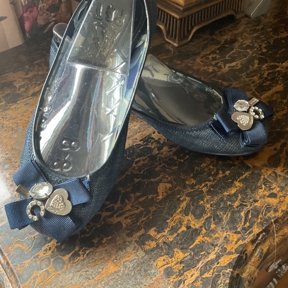 COACH BLUE DENIM TEXTILE BOW COACH DECOR BALLERINA FLAT SIZE US 8.5 - Picture 6 of 13